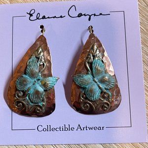 Elaine Coyne Forged Copper and Patina Brass Neo-Victorian Butterfly on Filigree